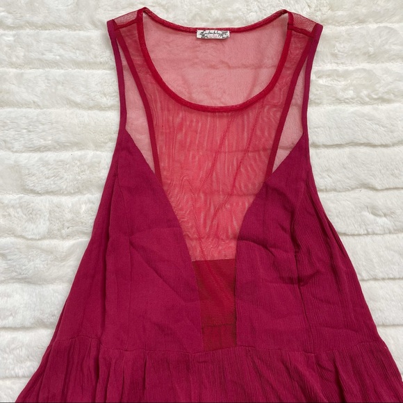Free People Marble Mesh Red Peplum Tank Top Sz S - Picture 9 of 10